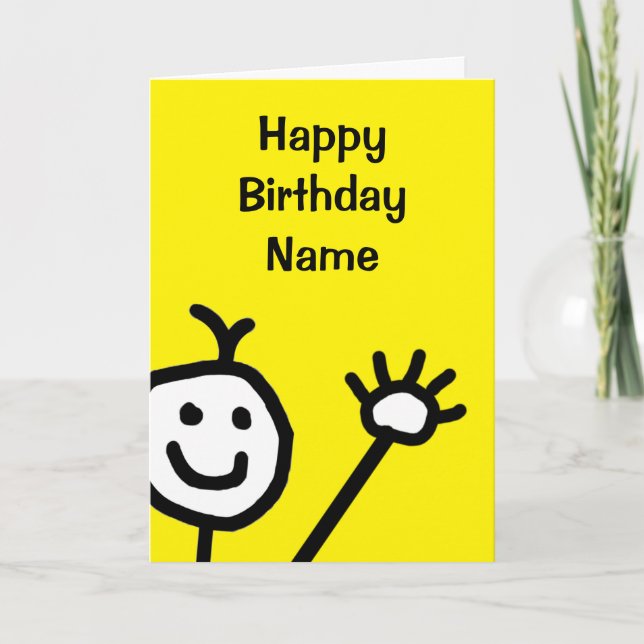 Carte Joli Jaune Petit Sourire Visage agitant Anniversai (Devant)