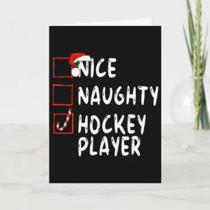 Carte Joli joueur de hockey vilain Noël Père Noël 