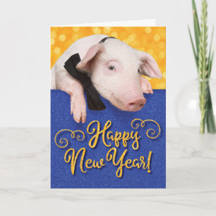 Carte Joli Joyeux Cochon De Nouvel An Avec Cravate De Bo