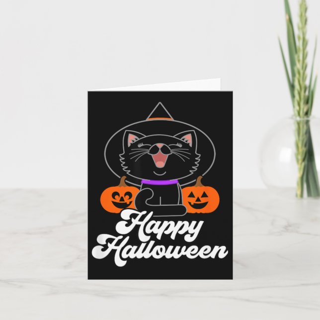 Carte Joli Joyeux Halloween Chat Noir (Devant)