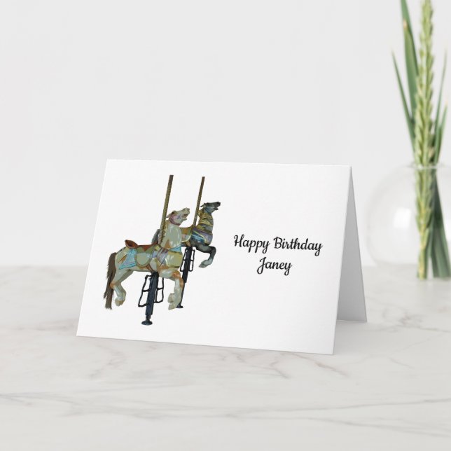 Carte Joli Joyeux Parcours Carrousel Chevaux Anniversair (Devant)