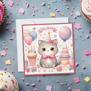 Carte Joli Kawaii Chatons Célébrant Joyeux Anniversaire