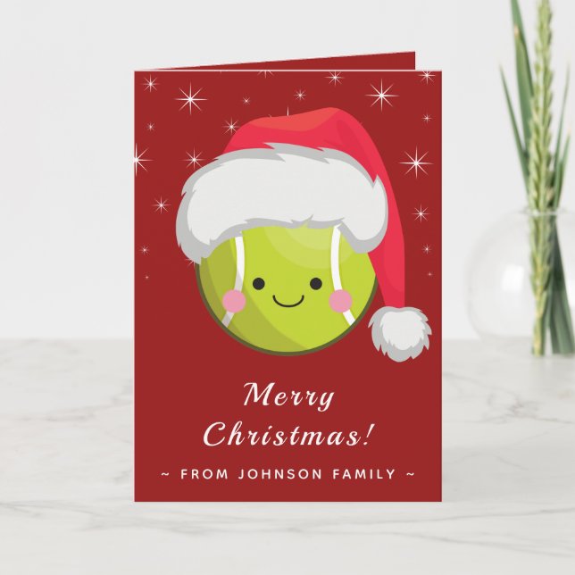 Carte Joli Kawaii Père Noël Balle de Tennis Noël Étincel (Devant)