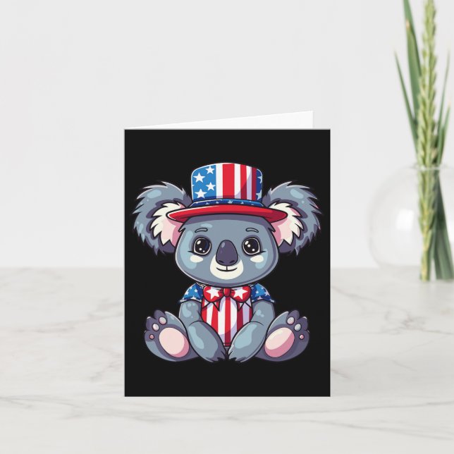 Carte Joli Koala Drapeau Usa 4 Juillet  (Devant)
