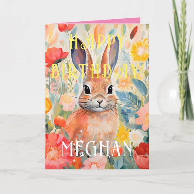 Carte Joli Lapin Aquarelle Bon Anniversaire (Devant)
