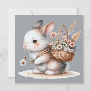 Carte Joli lapin aux fleurs Aquarelle Art