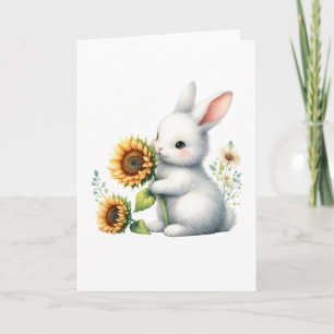 Carte Joli lapin avec tournesol Salutation à toutes les