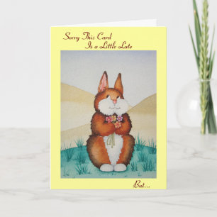 Carte Joli lapin brun et fleurs fête tardive