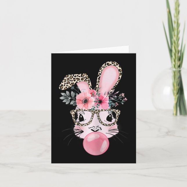 Carte Joli lapin Bubble Gum Jour de Pâques Bunny Leopard (Devant)