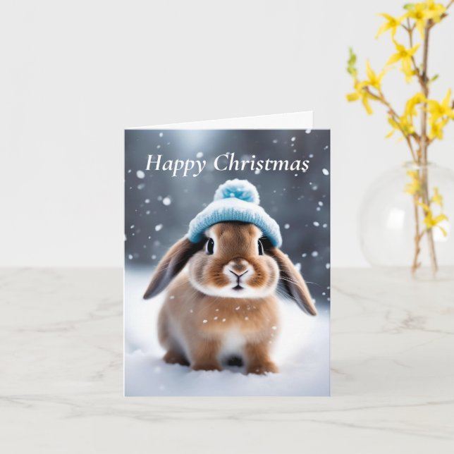 Carte Joli lapin dans un Casquette Bobble Own ART Noël (Fleur jaune)