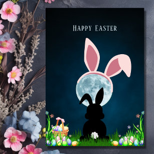 Carte Joli lapin de Pâques et Pleine lune de Pâques heur