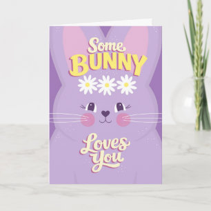 Carte Joli Lapin de Pâques Violet avec Couronne de Margu