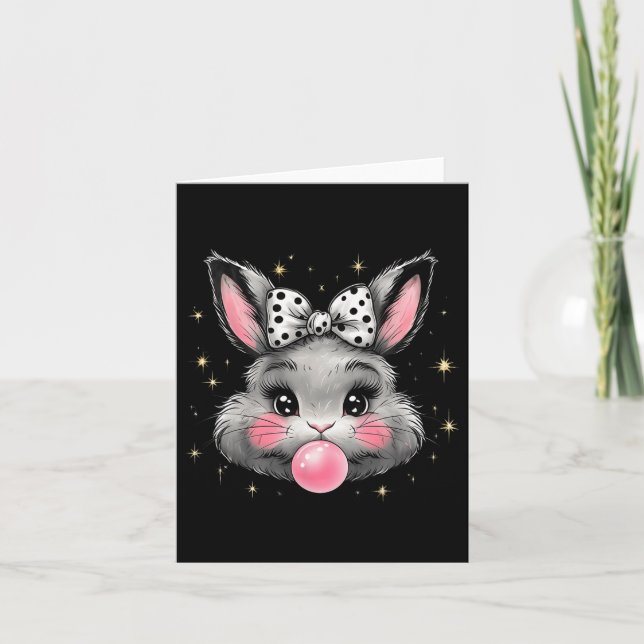 Carte Joli lapin Face Coquette Bow Jour de Pâques Gir (Devant)