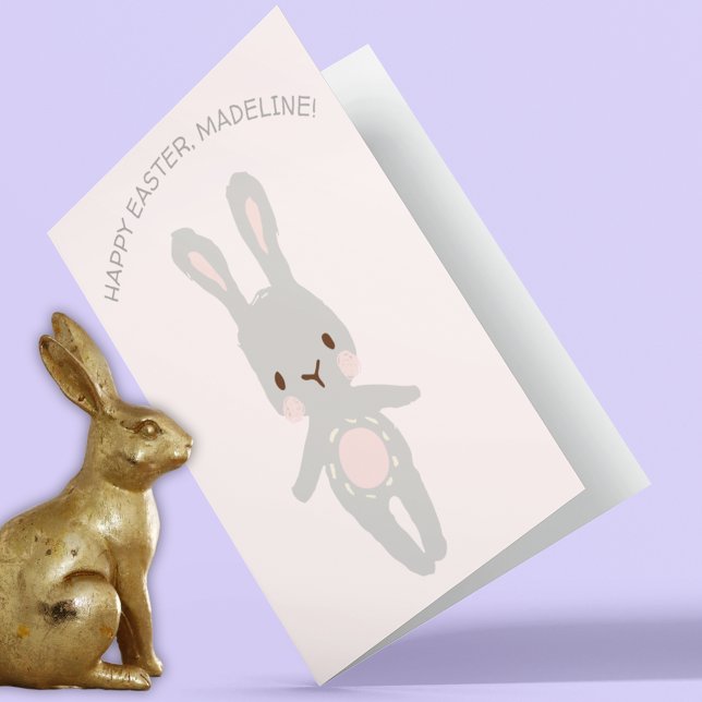Carte Joli lapin gris de Pâques personnalisé Joyeuses Pâ (Créateur téléchargé)