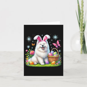 Carte Joli lapin Samoyé Chien Pâques Oeufs Pâques Pâques