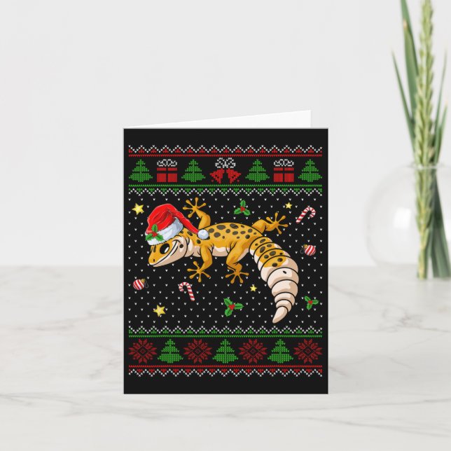 Carte Joli Leopard Gecko Santa Hat Laid Christmas (Devant)