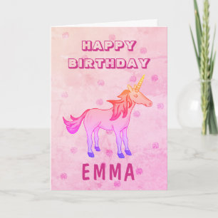 Carte Joli Licorne Arc-en-Ciel Joyeux Anniversaire Nom