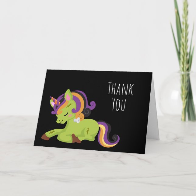 Carte Joli licorne de Frankenstein Halloween Merci (Devant)