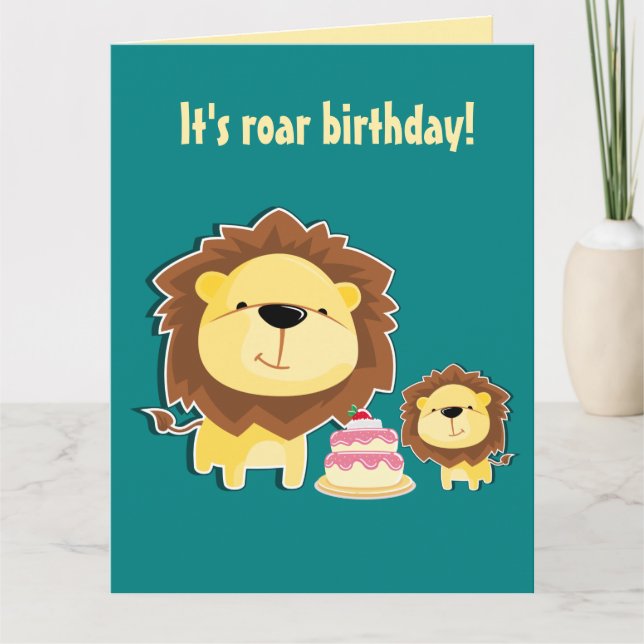 Carte Joli Lion Et Baby Cub Anniversaire de enfant (Devant)