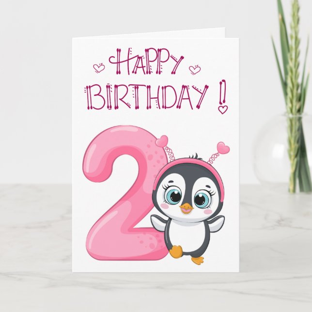 Carte Joli Manchot Joyux 2ème Anniversaire (Devant)