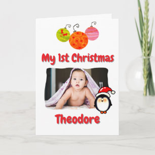 Carte Joli Manchot Premier Noël Bébé Personnalisé