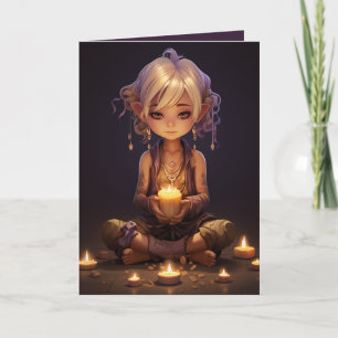Carte Joli Méditer Yoga Girl Purple Gold Anniversaire
