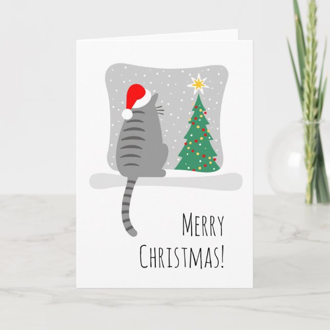 Carte Joli Meowy Noël Arbre Chat Neige (Devant)