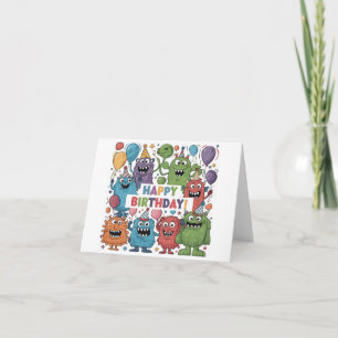 Carte Joli Monstres colorés avec Ballons Anniversaire