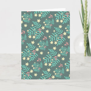 Carte Joli motif bleu de feuilles et de baies botaniques