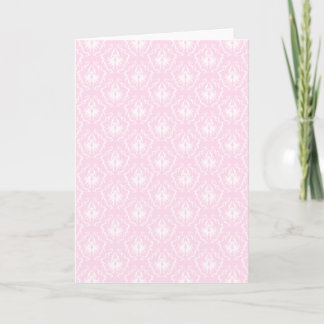 Carte Joli motif damassé rose pâle avec blanc.