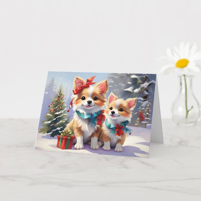 Carte Joli Noël Corgis Fête de Noël (Petite plante)