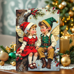 Carte Joli Noël personnalisé pour enfants fées vintage