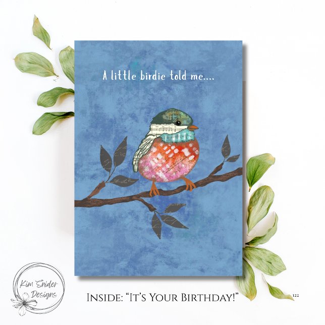 Carte Joli Oiseau sur une Branche Anniversaire (Créateur téléchargé)