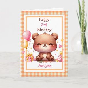 Carte Joli Ours Anniversaire pour Filles de Tout Âge