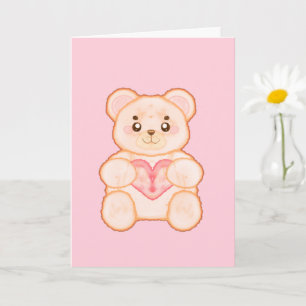 Carte Joli ours de la Saint-Valentin avec cœur rouge