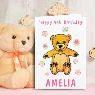 Carte Joli Ours En Teddy Fleurs Roses Joyeux Enfants Ann