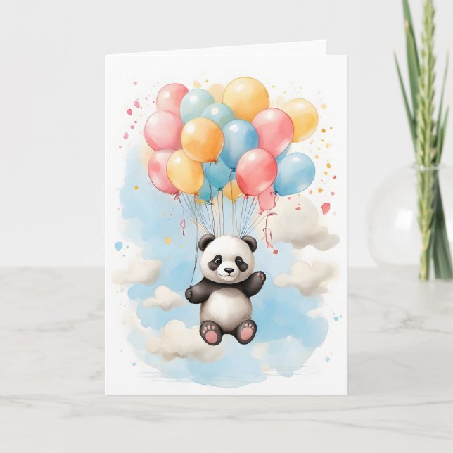 Carte Joli Ours Panda Aquarelle Gros Ballons Vide (Devant)