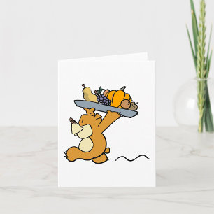 Carte Joli Ours Portant un Plateau de Récolte Festif