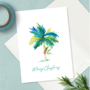 Carte Joli Palmier Tropical Aquarelle Plage Noël