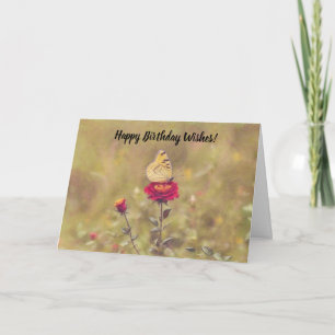 Carte Joli Papillon jaune Art Voeux d'anniversaire