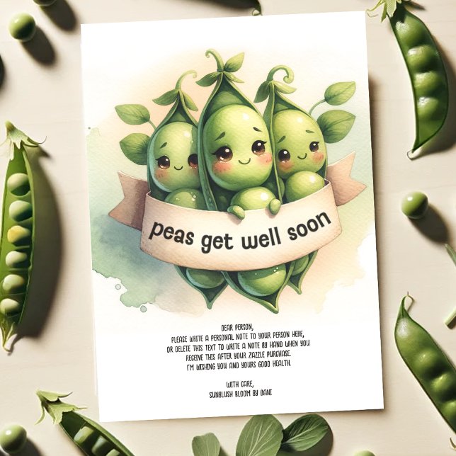 Carte Joli "Peas Get Well Bientôt" Meilleurs Souhaits Pu (Créateur téléchargé)