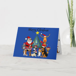 Carte Joli Père Noël et Renne et Amis Art Chien