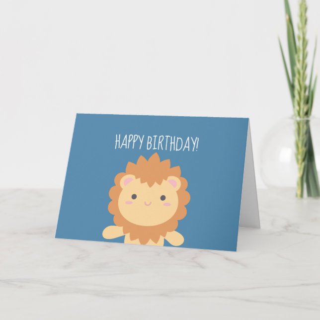Carte Joli Petit Cartoon Lion Garçon Enfants Joyeux Anni (Devant)