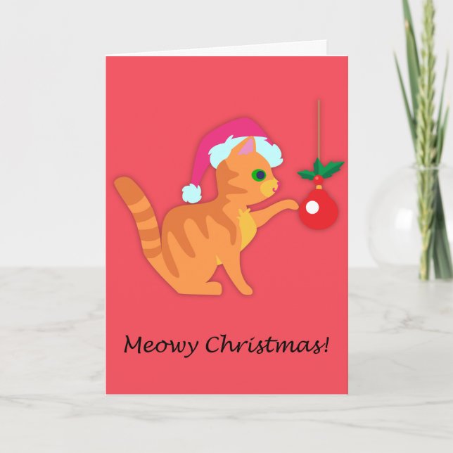Carte Joli petit chat roux pour Noël (Devant)