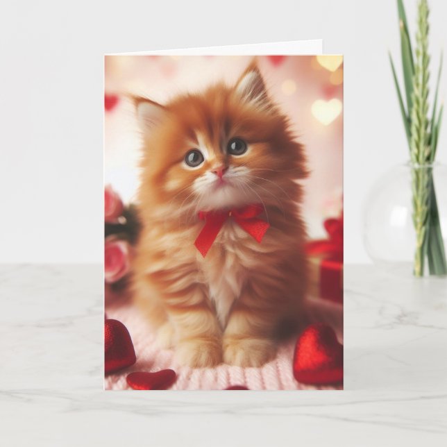 Carte Joli petit chaton roux de la Saint-Valentin (Devant)