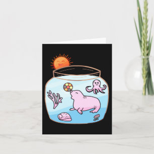 Carte Joli phoque rose jouant au ballon aquarium pieuvre
