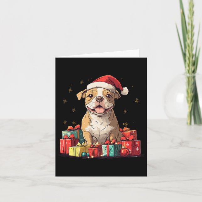 Carte Joli Pitbull Santa Chapeau drôle Noël Pittie Noël  (Devant)