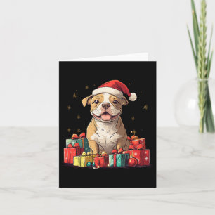 Carte Joli Pitbull Santa Chapeau drôle Noël Pittie Noël 