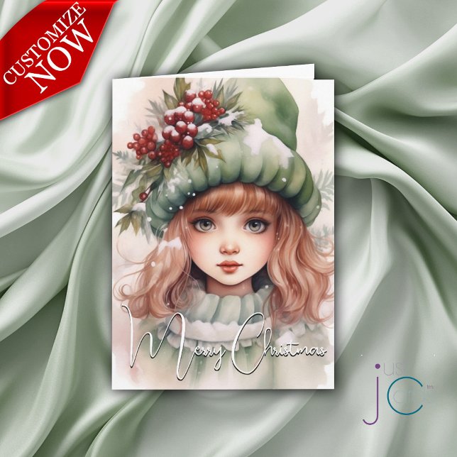 Carte Joli Pixie de Noël des Fêtes (Customizable text )