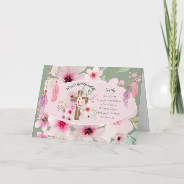 Carte Joli poème personnalisé GODMOTHER rose Floral (Devant)